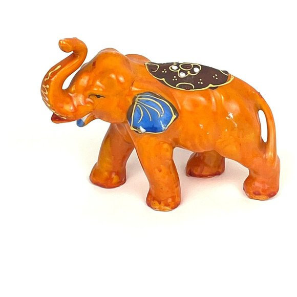 Vintage Japan Porcelain Elephant Figurine Orange Indian Elephant - Picture 1 of 7